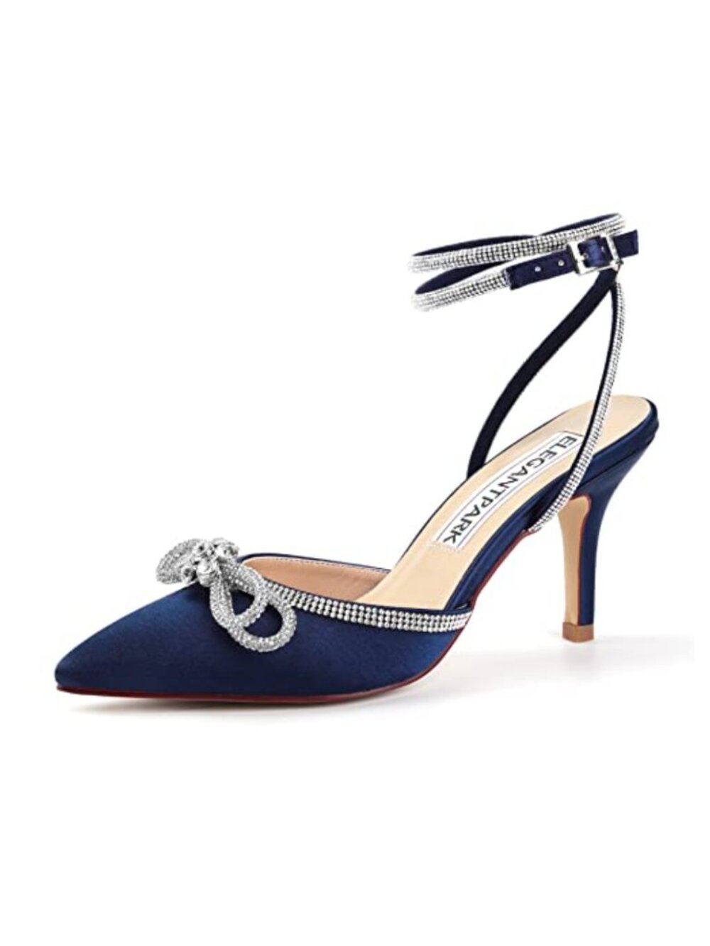 Satin Pointed Toe Rhinestone Bow Heels for Weddings & Parties